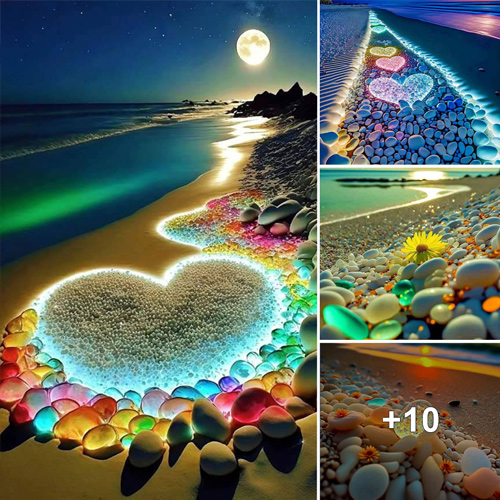 The Beauty of the Sunset Enhanced by Glowing Stones on the Beach