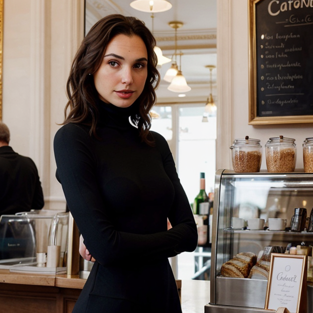 Gal Gadots Parisian Chic A Stylish Moment In A Black Turtleneck Dress At A Parisian Café 5047